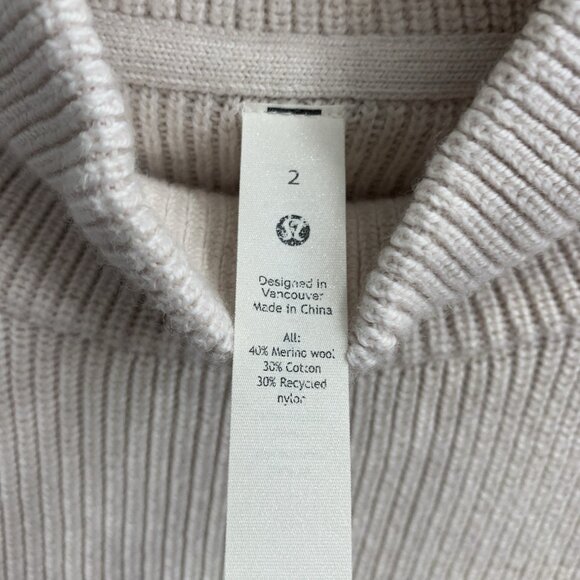 Lululemon Sweater Womens 2 Ribbed Merino Wool Blend Turtleneck Heathered Natural - Picture 5 of 8